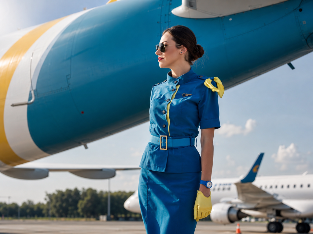 6b472fbe-20c0-4c5b-87f6-86dc939dd875 - Silk Road Elite - Silk Road Elite Female flight attendant standing beside a passenger airplane