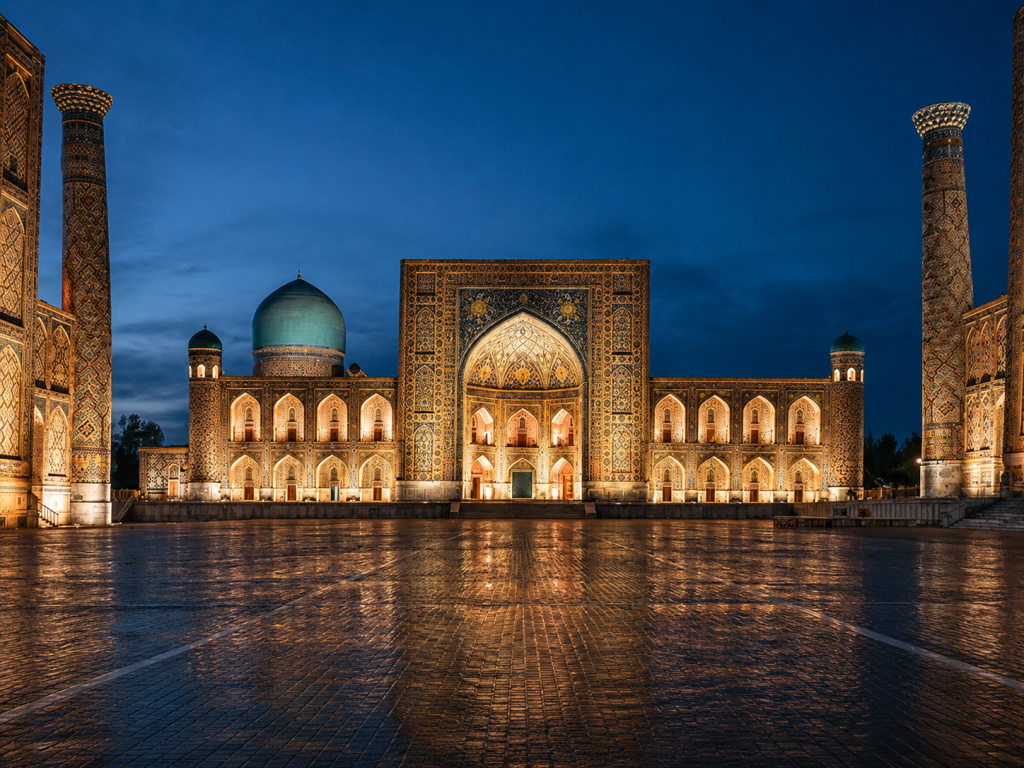 b1088ba1-20bd-4d5e-ae16-b172188f7b94 - Silk Road Elite - Silk Road Elite Registan Square illuminated against the night sky