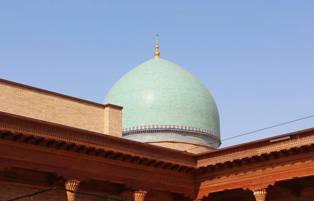 Dome and courtyard woodwork of Hazrati Imam Mosque, Tashkent