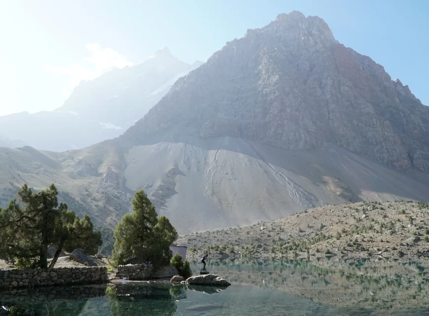 Lake and cliffs in the Fann Mountains, Tajikistan