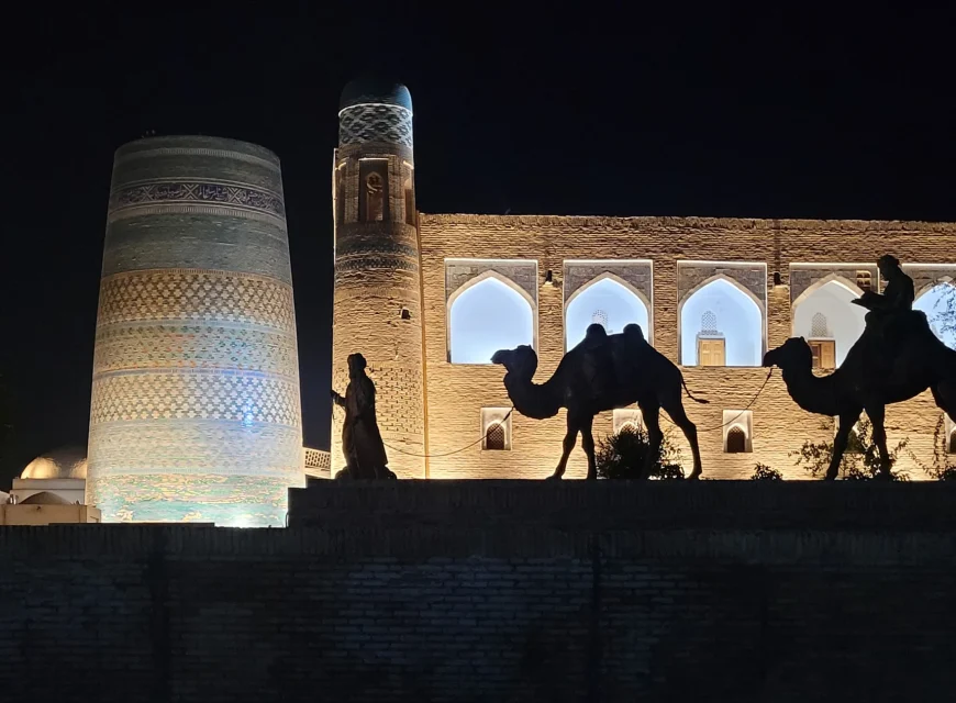 Kalta Minor and Muhammad Amin Khan Madrasa at night, Khiva