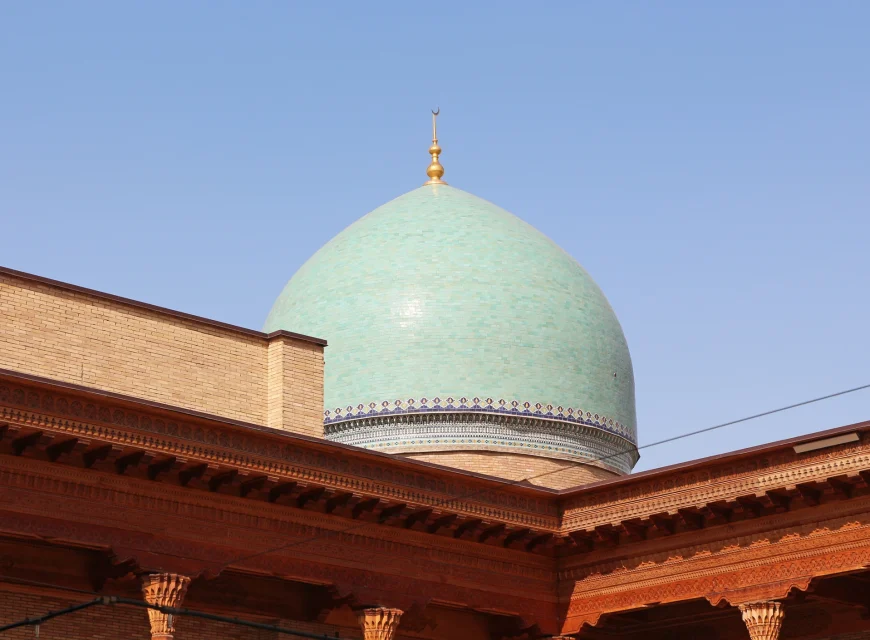 Dome and courtyard woodwork of Hazrati Imam Mosque, Tashkent